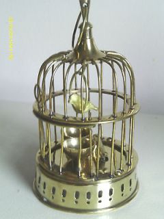 Metal Bird & Cage Swings Feeder in bottom Gold/Brass Tone 6 1/2 Door 