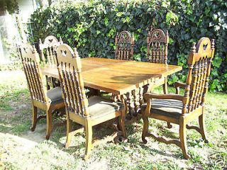   Solid Oak Gothic Revival Dining Set old 6 Table Chairs Los Angeles