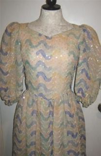 1980s Mary McFadden Bergdorf Goodman Couture Pastel Dress USA Sz 8