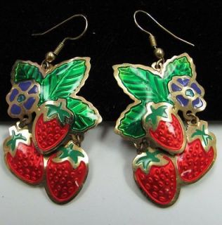 1980s EDGAR BEREBI earrings RED STRAWBERRIES STRAWBERRY enamel