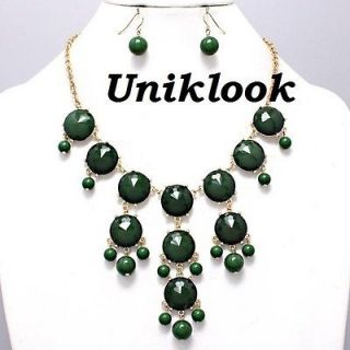   Necklace Earrings Bubble Green Emerald Gold Statement Fashion Jewelry