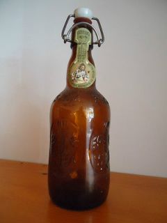 Vintage Grolsch Beer Bottle Brown Embossed Ceramic Top