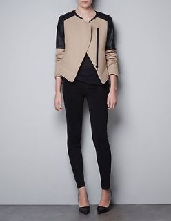 NEW ZARA SOLD OUT COMBINED WOOL JACKET WITH LEATHER SHOULDERS SIZE L