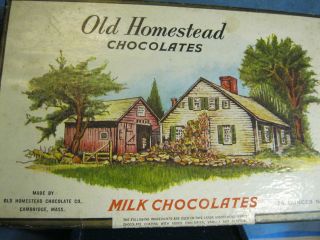 Vintage Old Homestead Chocolates Candy Box 14 Ounces Colorful Picture