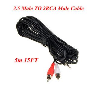 15Ft Black 3.5mm Stereo Jack To 2 RCA Male Plug Audio Adapter Cable