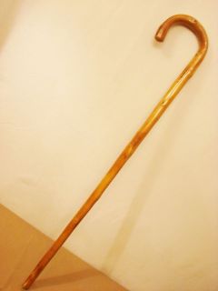OLD 32 1/2 KNOTTY WOOD WALKING STICK WITH A 5 1/2  CURVED HANDLE 