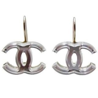 Authentic vintage Chanel stud earrings CC logo clear mirror dangle 