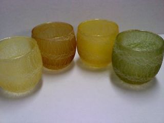 Set of 4 short drinking glasses, colored glass with applied plastic 