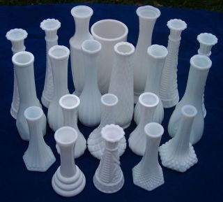 21 Vintage Milk Glass Bud Vases Weddings or Special Occasions