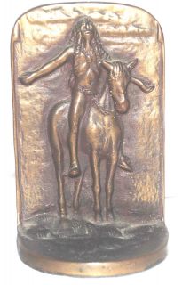 Pair Vintage Bronze Metal Indian Bookends Praying on Horse Mint 