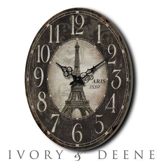   Old Paris Vintage Oval WALL CLOCK Eiffel Tower French Provincial Wood
