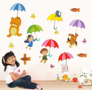 New Umbrella Kids & Animals Wall Art Cute Decal Wall Sticker 