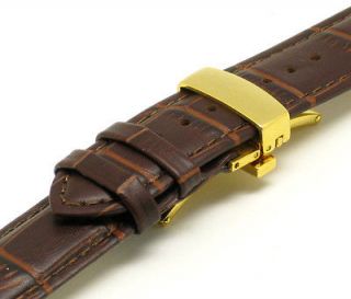   Brown Genuine Leather Watch Band Gold Butterfly Clasp Fits Rolex Omega