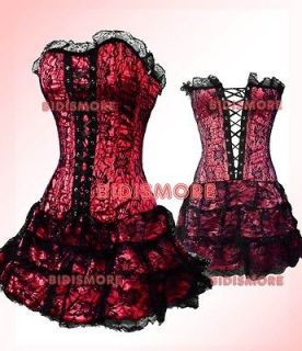 Red Floral Trim Gothic Punk Lolita 1pcs Corset Dress XL
