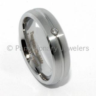   Tungsten Wedding Band Ring Solitary CZ in Channel 6mm Set Avail