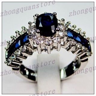 Jewelry Bland new sapphire ladys 10KT white Gold Filled Ring sz8/10