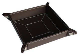   BROWN LEATHER COIN TRAY CATCHALL KEYS PHONE JEWELRY VALET GIFT