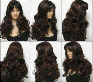   Charming long black mixed red curly health hair wig wigs+WEAVING cap
