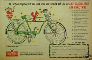 1956 AMF Roadmaster Flying Falcon Bicycle Christmas AD
