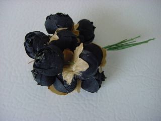 144 Small Millinary Vintage Black Rose Buds Silk Artificial Flower