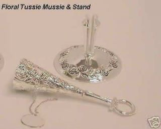 Silver Floral Tussy Mussy Sets Bouquet Holder & Stand Favor