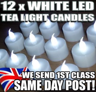 12 x WHITE LED WEDDING TEA LIGHTS BATTERY CANDLES   NEW