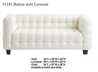 Modern Button Style leather loveseat #1181 Black/White