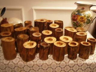 10 RUSTIC LOG Tea CANDLE HOLDERS/ with free candles