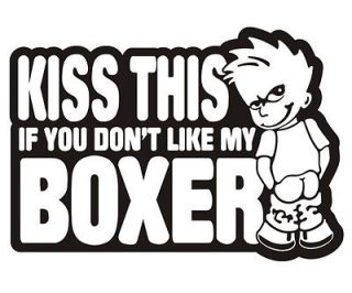 Boxer Dog Kiss This Kennel Crate Car Vinyl Window Bumper Sticker Decal 