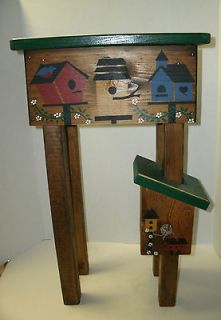   Small Accent Table Wood with Cute Bird House Design(Hand Painted