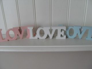 SHABBY DUCK EGG BLUE PINK OR CREAM WOODEN LOVE LETTERS CHIC PLAQUE