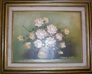  and Chic Oil Painting Pink Roses Wood Frame Robert Cox 11x15 in