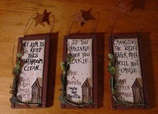 SET of 3 NEW Country Primitive Wood OUTHOUSE Bathroom Home Decor Signs 