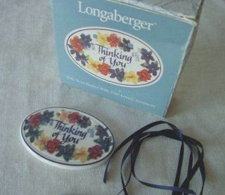 Retired Longaberger 1997 Basket Tie On THINKING OF YOU Ceramic NEW in 