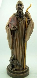 Cold Cast Bronze Patron Saint Benedict w Staff and Crow Protection 
