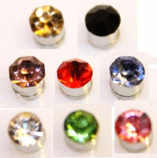 3mm Womens Mens Tiny Crystal 8 Colours Studs Magnetic Clip On Earrings 