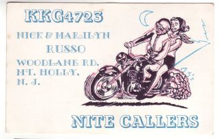 QSL CB Radio Card New Jersey NJ Mt Holly KKG 4723 Motorcycle