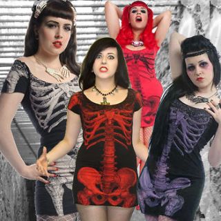   666 Skeleton Dress Rockabilly Punk Bones Horror Gothic Zombie Cool