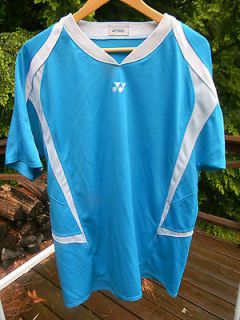 Yonex Mens L Large Blue Breathable Tennis Badminton Athletic Shirt 