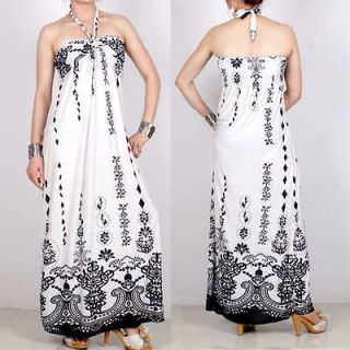 New Ladies Summer Halterneck floral Evening party long dress White 