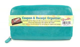   Blue Turquoise Coupon Receipt Organizer Zip Around Wallet Clutch