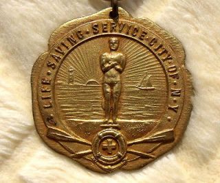 RARE LIFE SAVING SERVICE OF NEW YORK MEDAL HEAVY GOLD PLATED C 1880 