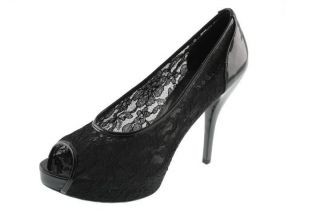 Guess NEW Amelia Black Mesh Platform Peep Toe Heels Shoes 7.5 BHFO