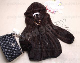 100% Real Genuine Knit Mink Fur Long Coat With Hood Outwear Jacket 