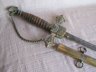1850s Horstmann Knights Templar Sword WK&C Etched Gilt Blade w/Brass 