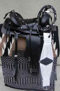 15 NEW BLACK OILY ALL LEATHER WESTERN SADDLE PACKAGE MUST SEE