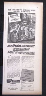   New Lightweight Motorcycle magazine Ad actor Alan Ladd biking w47
