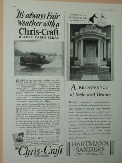 1928 1929 CHRIS CRAFT BOAT ADS CABIN SEDAN AND 38 CRUISER CHRIS 