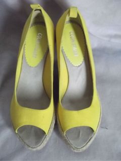 Colin Stuart Shoes Canvas Peep Toe Wedges 11M Yellow Platform Heels