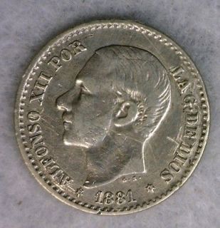 SPAIN 50 CENTIMOS 1881*8*1* VERY FINE SILVER ESPANA COIN
